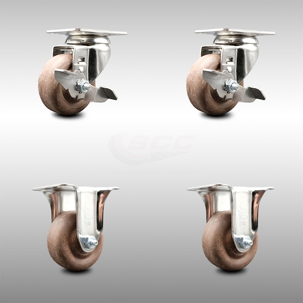 Service Caster 3 Inch 316SS High Temp Glass Filled Nylon Top Plate Caster Brake 2 Rigid, 2PK SCC-SS31620S314-GFNSHT-TLB-2-R-2 - main